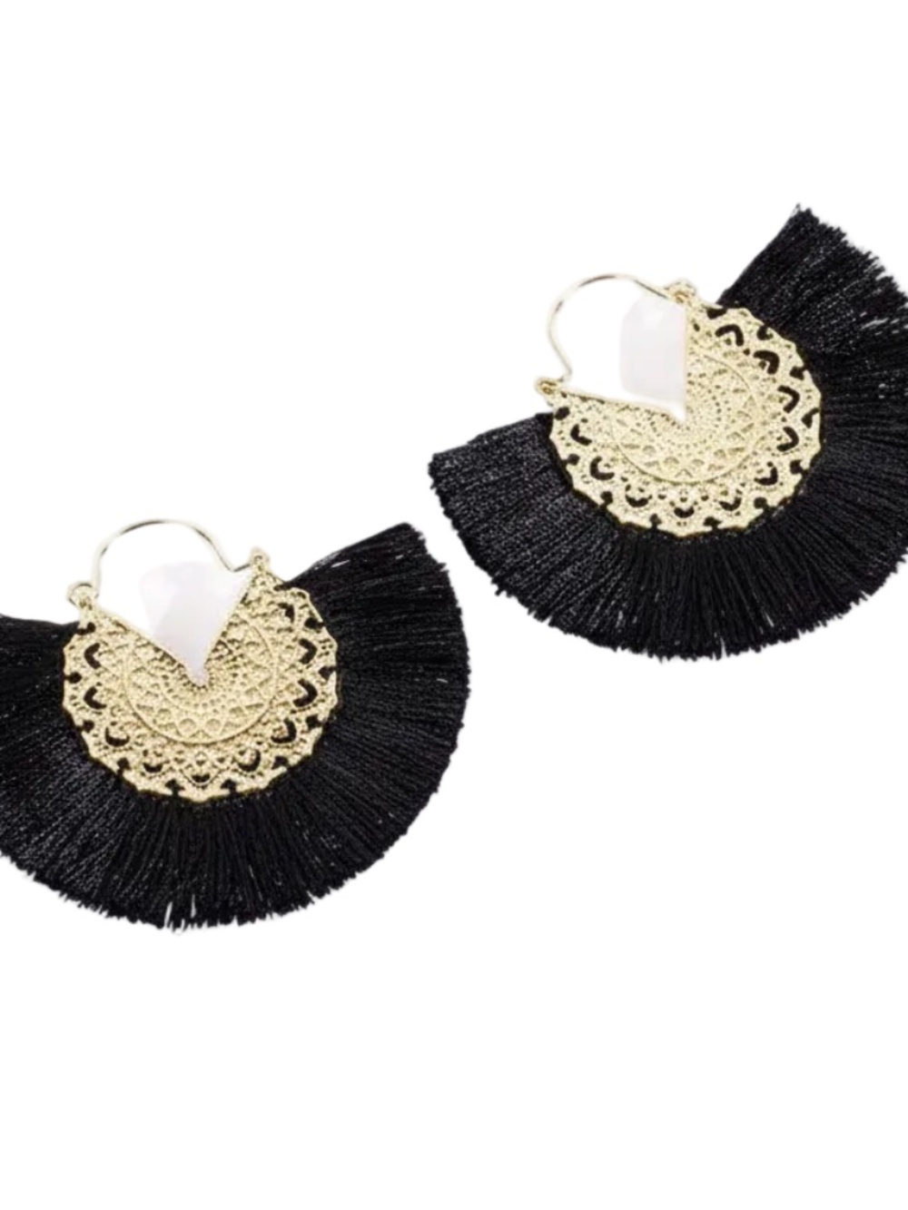 Womens Boho Fringe Tassel Back Gold Earrings